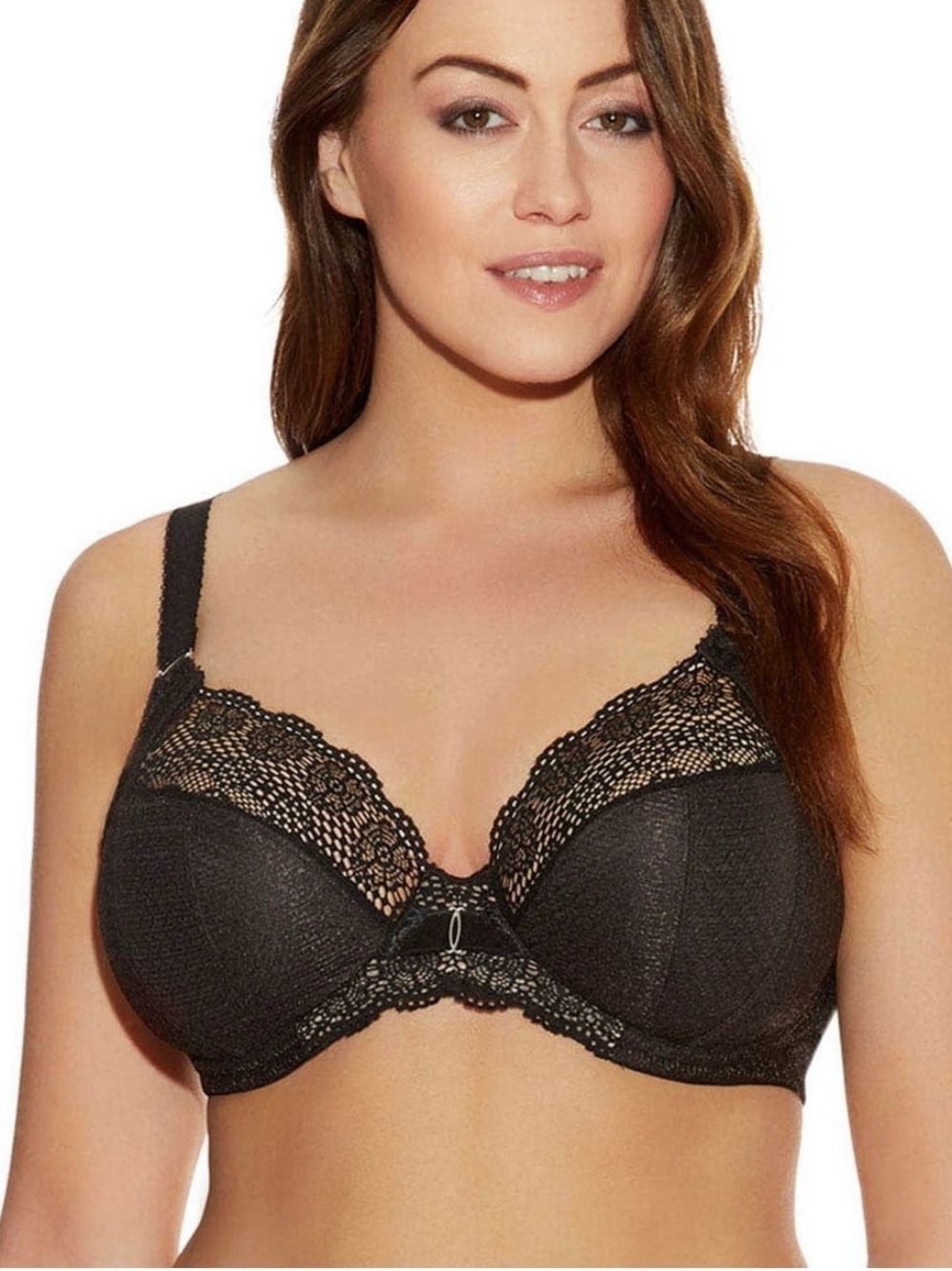 Elomi Carmen Black Lace Underwire Plunge Bra Stretch Cup US 40J UK 40GG EL4010BL